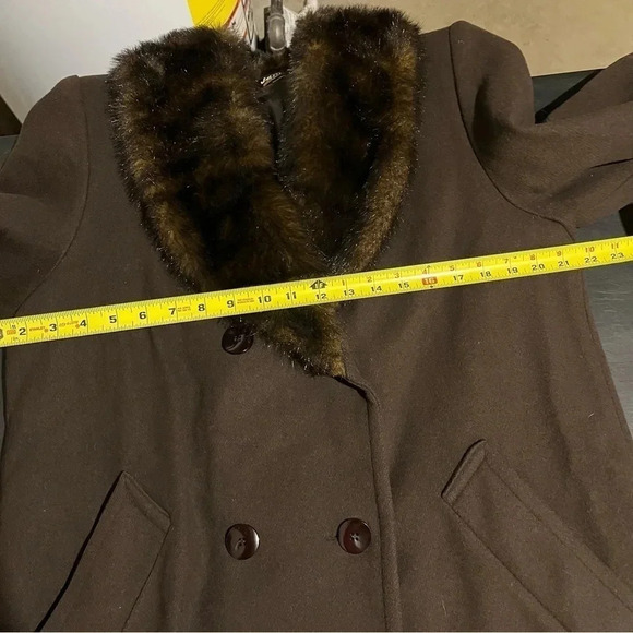 Vtg Jo-D Brown Wool Long Coat Faux Fur Collar Women’s Size Medium M - Picture 8 of 8